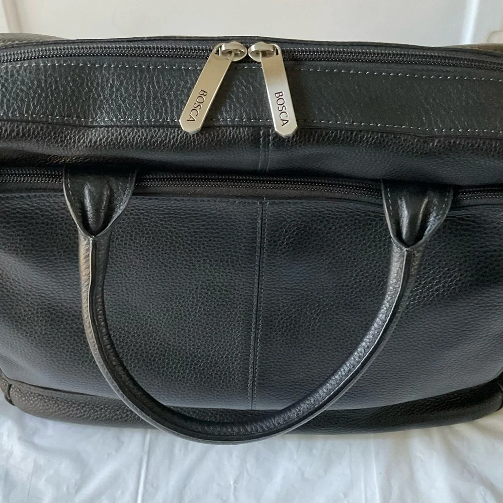 BOSCA  Black Pebbled Leather Slim Briefcase Laptop Bag